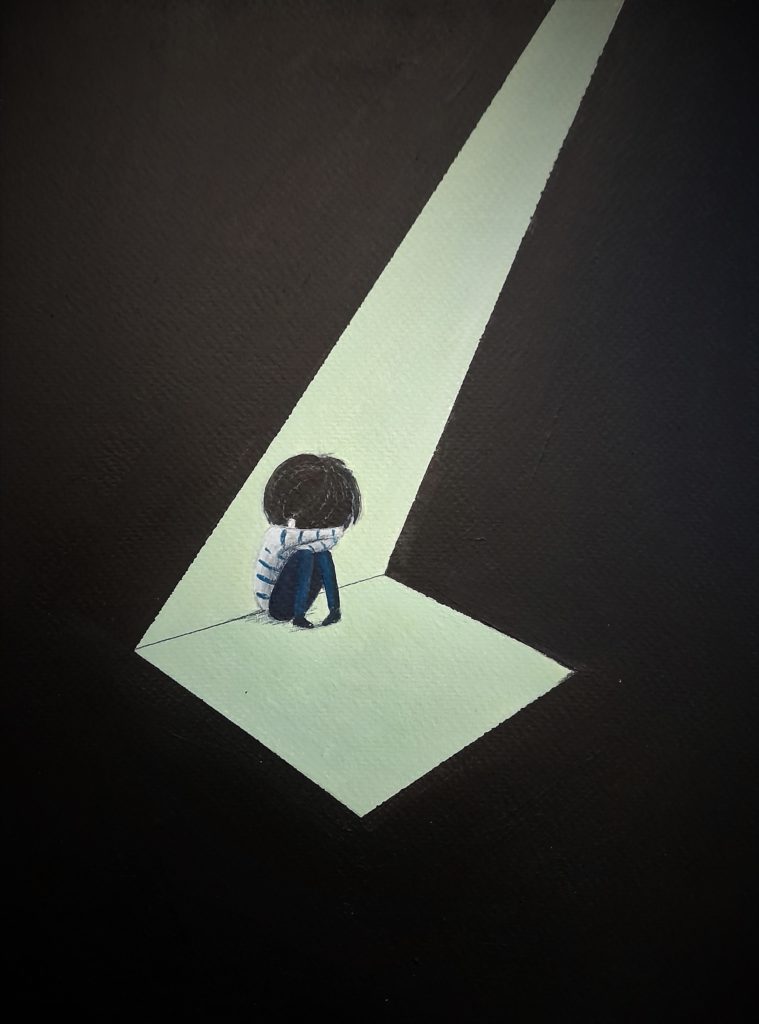 illustration enfant acrylique alone in the dark