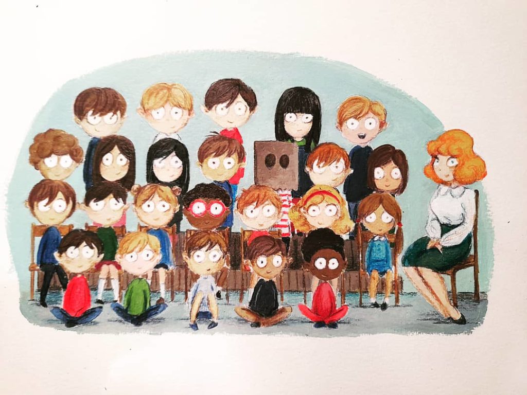 illustration acrylique enfant photo de classe