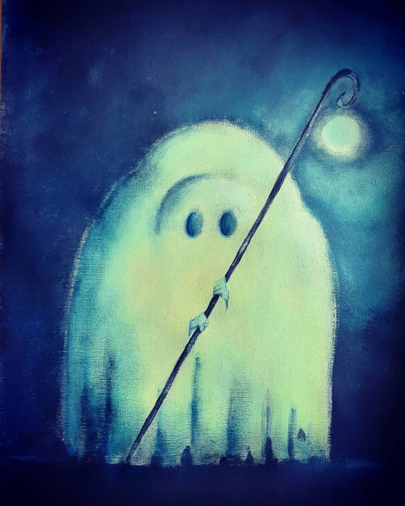 Illustration enfant fantome spectre cauchemar acrylique