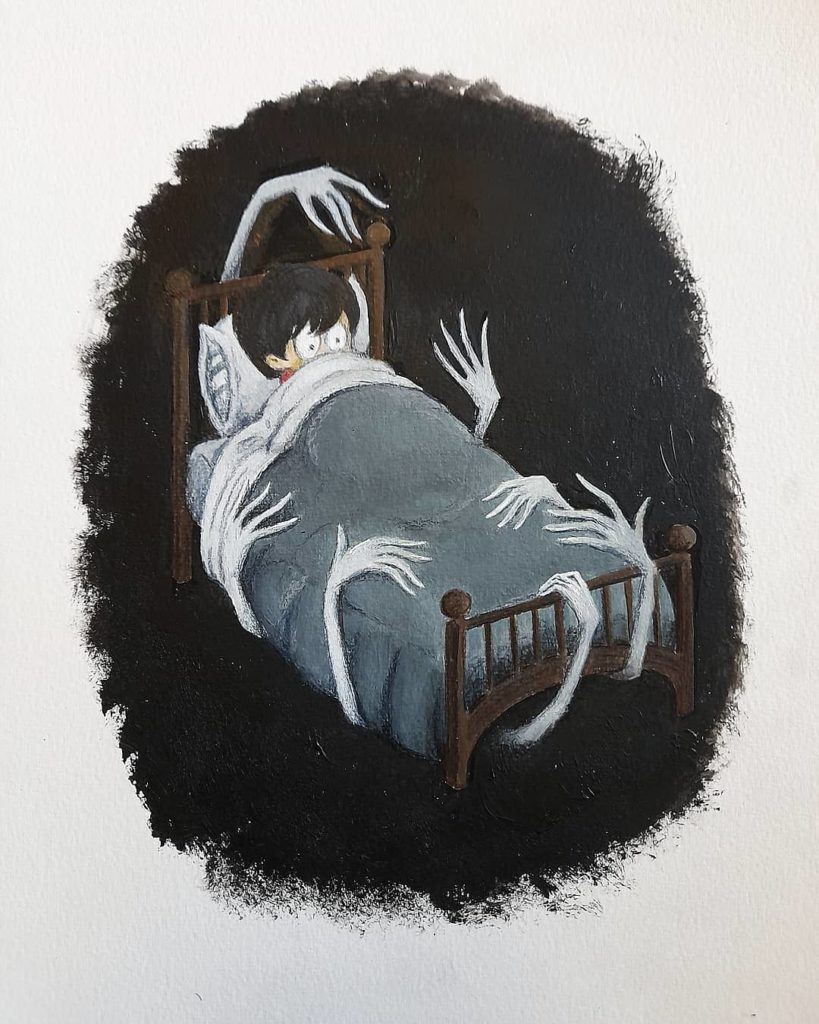 illustration acrylique enfant cauchemar monstre